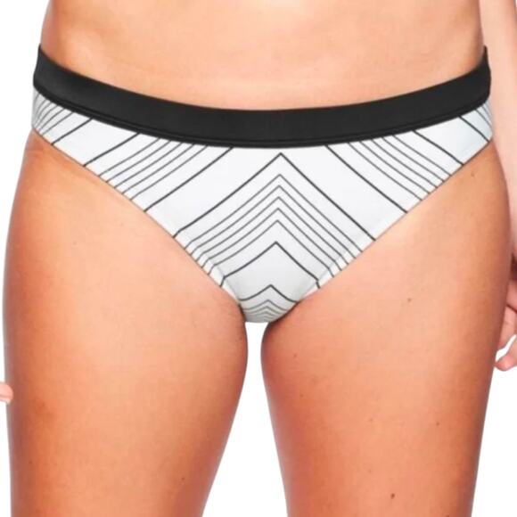 Athleta Chevron Black White Striped Print Bikini Bottom Swimsuit Swimwear Sz S - Picture 1 of 6